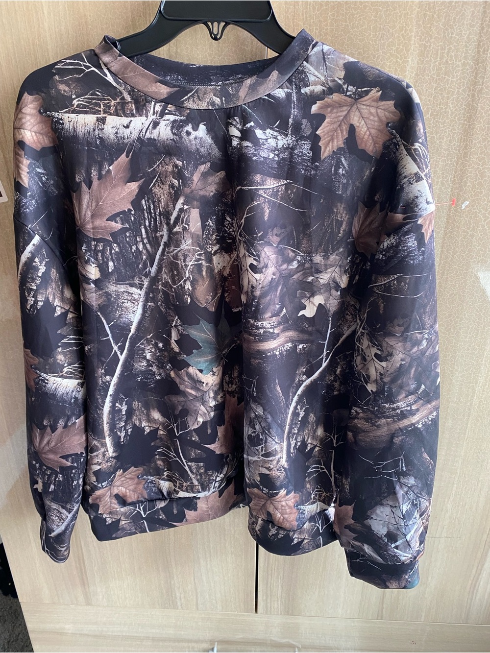 Size L SHEIN Black Gray White Camo Print Top